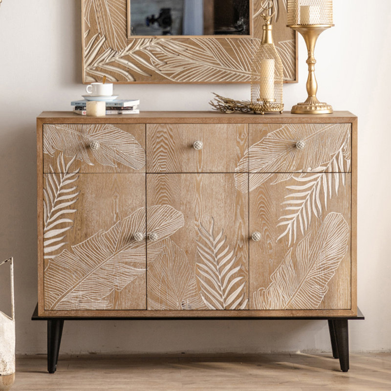 Armoire de rangement style français rétro style pin sculpté