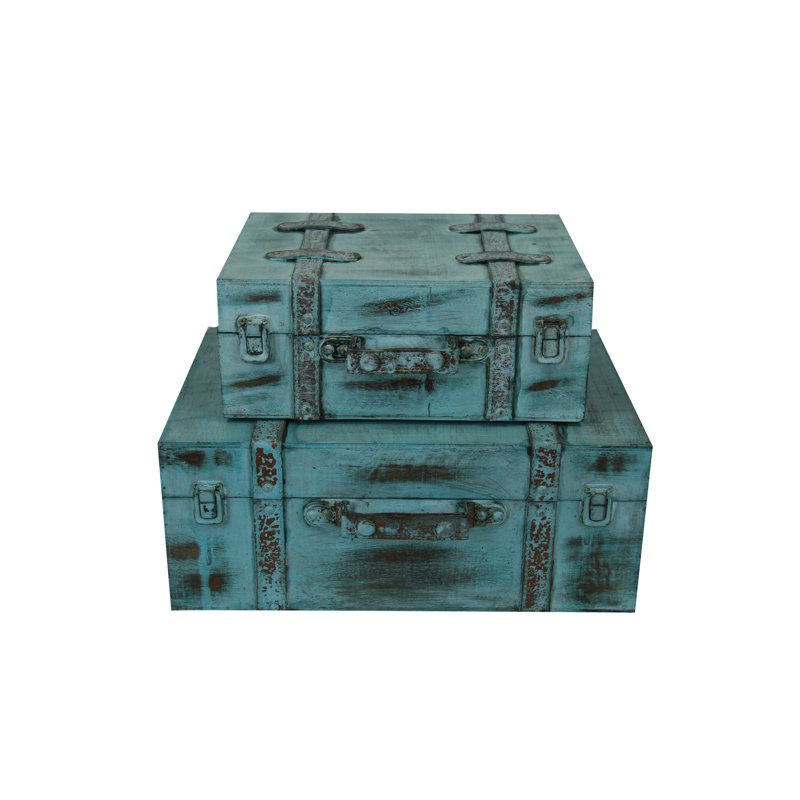 Ensemble de 2 valises de rangement rétro bleues