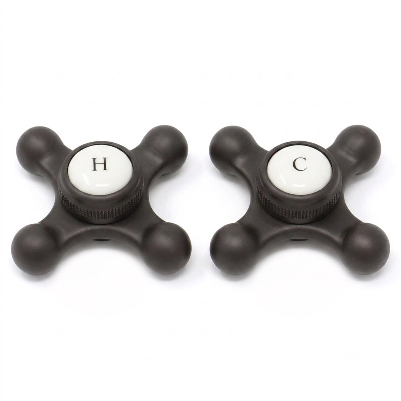 P0220 Cross Point Temperature Handles with Button, Unlacquered Oil Rubbed Bronze