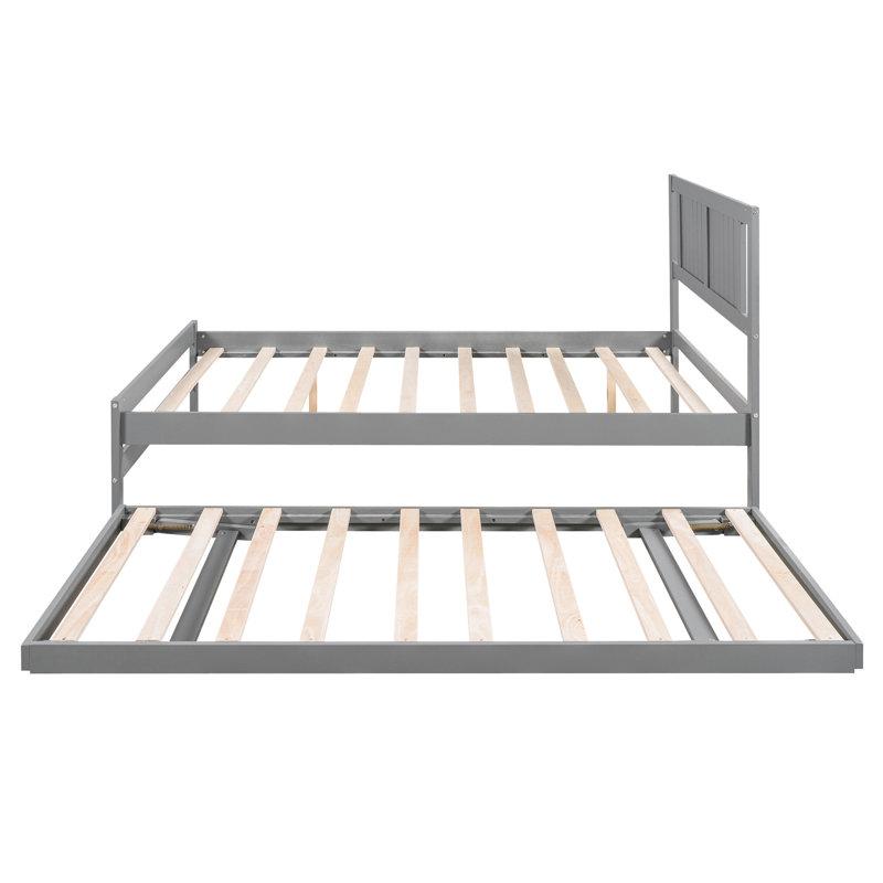 Lit plateforme double avec lit gigogne gris mobile, Gris