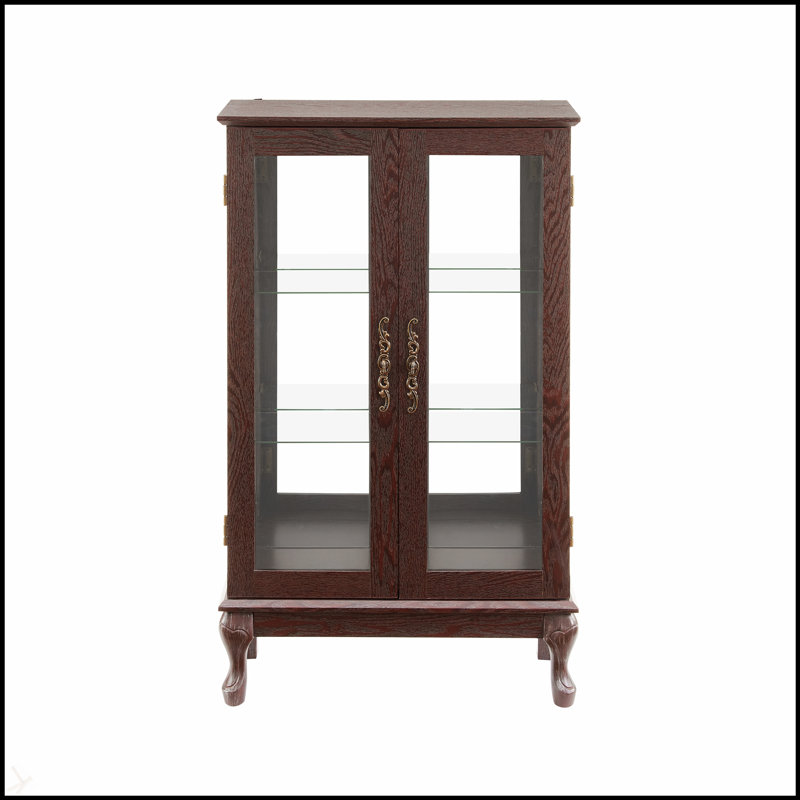 Vitrine 2 portes avec verre trempé, dossier en miroir, tablettes réglables et éclairage pour une présentation élégante