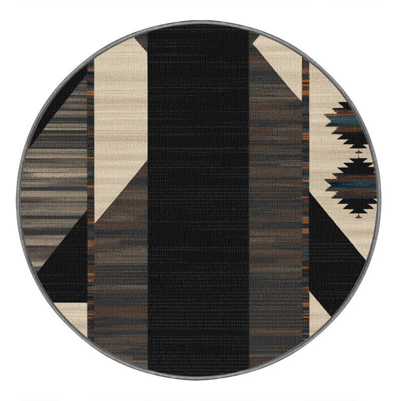 Washable Mountain Shadow Southwestern Area Rug, Round 3'