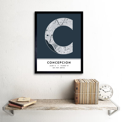 Concepcion City Map Concepcion Navy by Wee Blue Coo - Single Picture Frame Typography