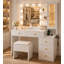 Bureau de coiffeuse avec miroir et lumières, coiffeuse de maquillage avec 5 tiroirs et organisateur de bijoux caché-2001955778