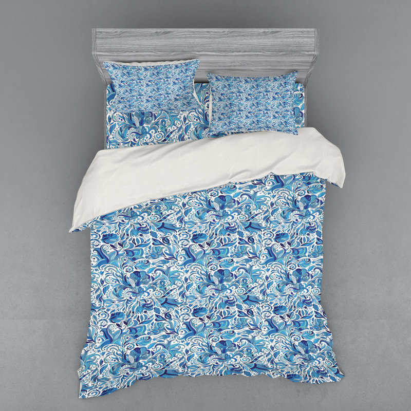 Ensemble de housse de couette en microfibre bleu / bleu marine / vert, Housse de couette grand + 3 pièces supplémentair