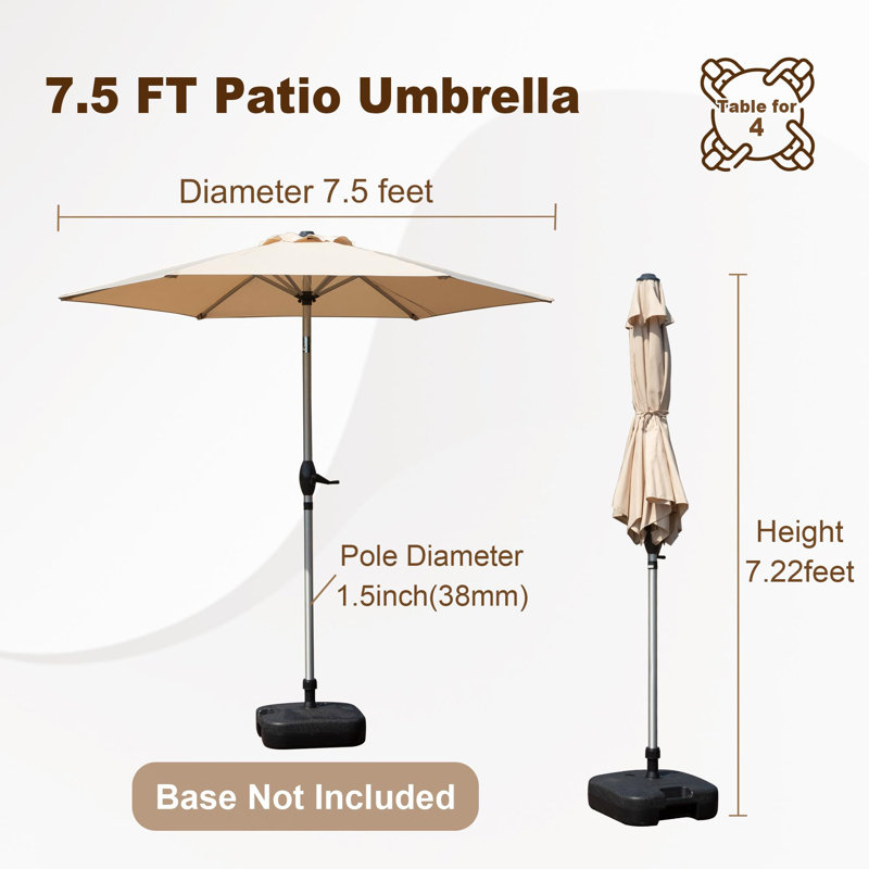 Parasol de patio, parasol de table d'extérieur avec bouton poussoir inclinable et manivelle, Beige