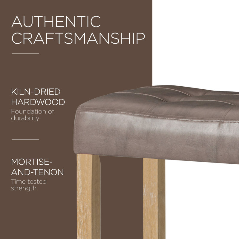 Crosston Upholstered Counter Stool with Solid Wood Frame, Gray Leather/Oak Frame, Bar Stool (31” Seat Height)
