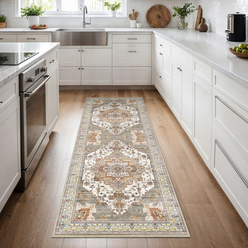 Machine Printed Area Rug, Brick/Beige, Runner 80 x 300 cm