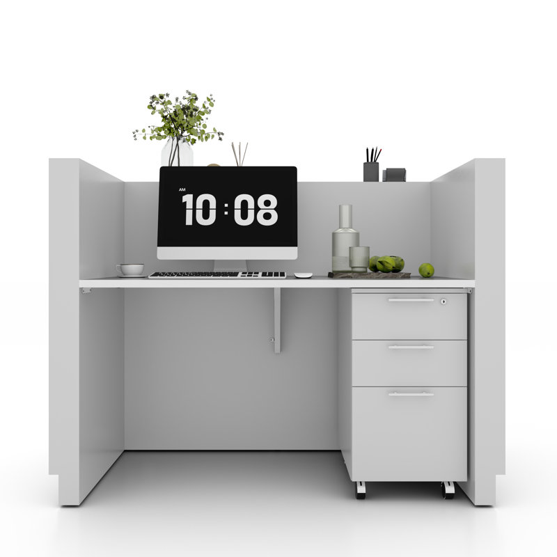 Bureau de réception rectangulaire moderne avec armoire verrouillable, H 45,28 po x l 59,06 po x P 33,46 po, White