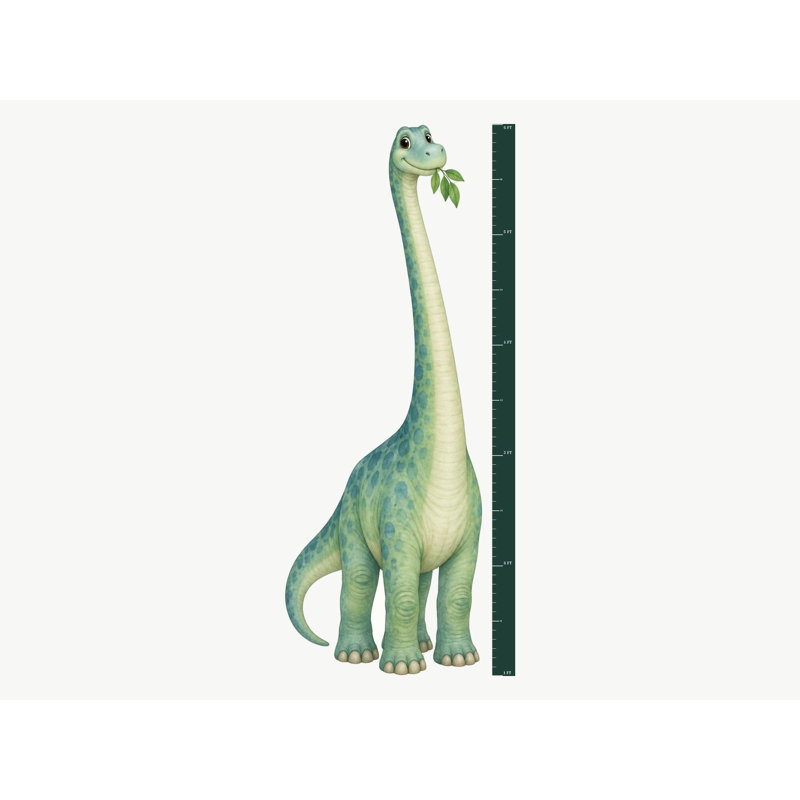 Dinosaur Growth Chart Wall Decal, Peel and Stick Brontosaurus Height Ruler for Kids Room and Nursery, Removable Matte Vinyl, 60 Inch, Growth chart 60"H, measures 1 ft to 6 ft