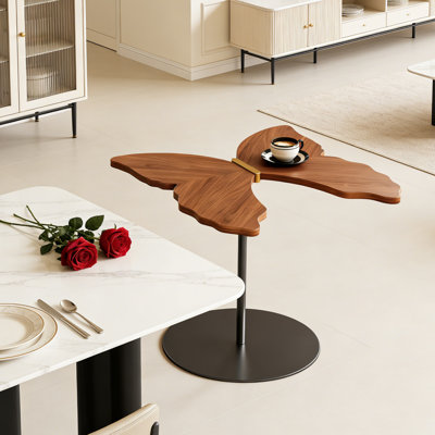 Side Table Solid Wood Butterfly-Shaped End Table, Sculptural Organic Design with Round Edge & Sturdy Steel Base, Modern Minimalist Accent Table for Living Room, Bedroom & Reading Nook