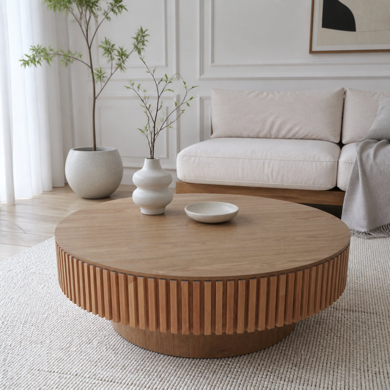 Table basse ronde avec rangement caché, 55 lbs, Natural Wood