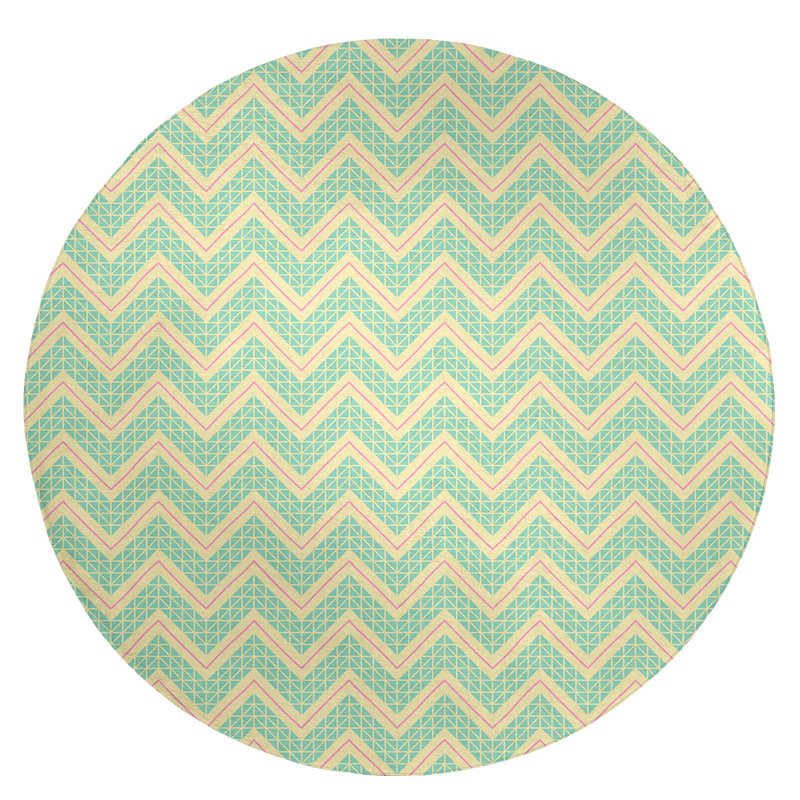 Tapis à chevrons rose/brun/ivoire à la main, Rond 5 pi