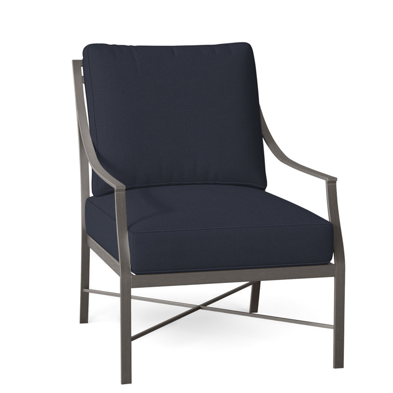 Monaco Arm Chair with Cushions, Linen Navy, Welt, Slate Gray