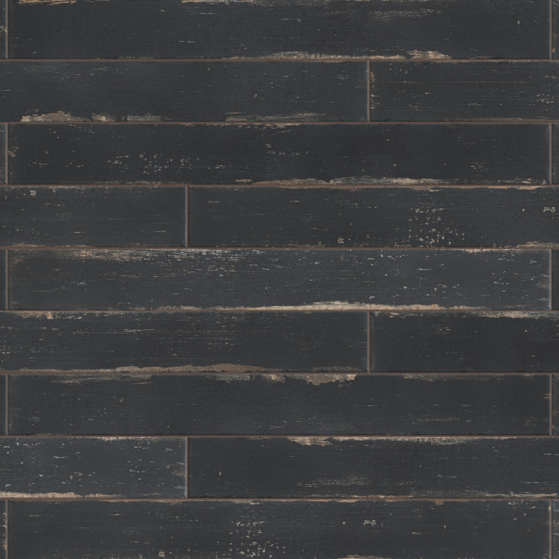 Retro 3" x 24" Porcelain Wood Look Wall & Floor Tile, Black