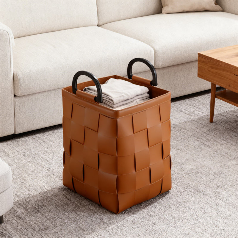 Panier de rangement tissé à la main - Panier à linge en cuir de grande capacité, Organisateur de jouets imperméable pour le salon, Corbeille à vêtements élégante pour la chambre à coucher