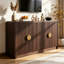 Buffet 55 po en noyer de style Mid-Century moderne avec porte à grain ondulé et tablettes réglables pour la cuisine, le salon, le vestibule et le bar-661340960