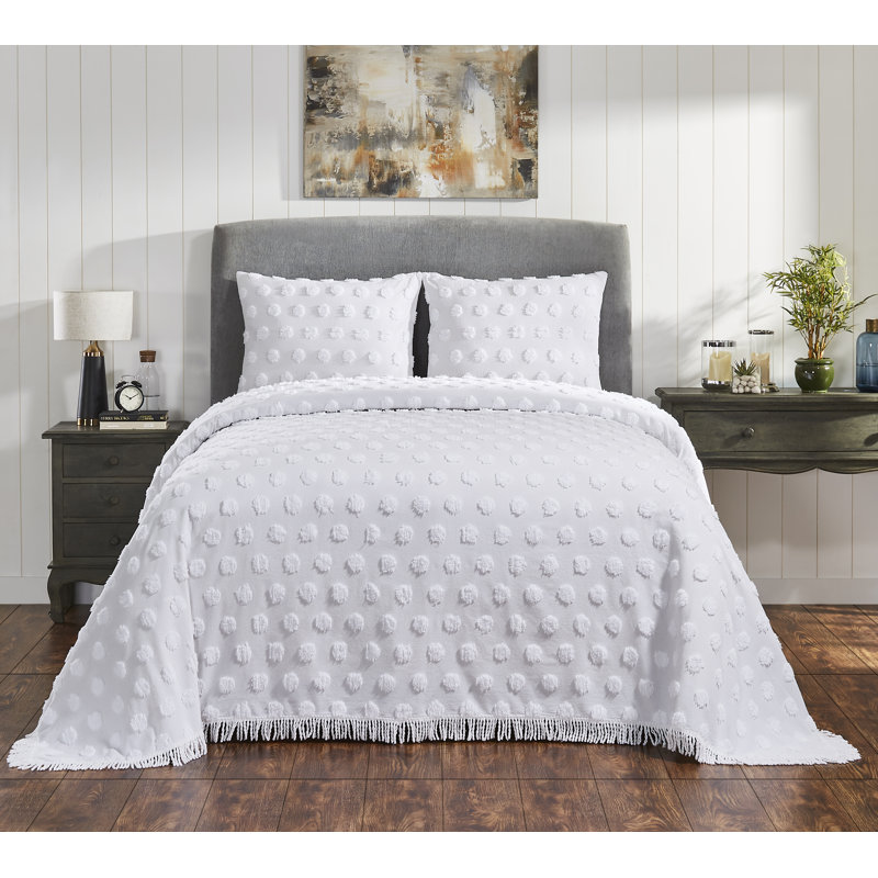 Ensemble de couvre-lit / coton 3 pièces Venice, Couvre-lit de très grande taille et 2 taies déco, Blanc