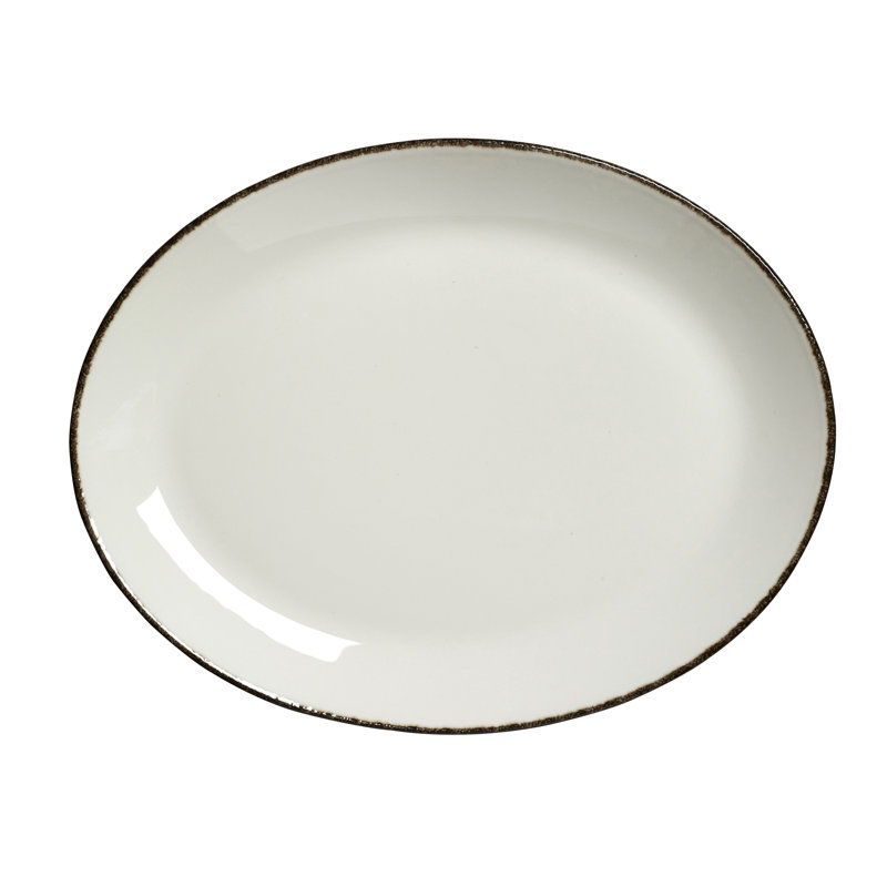 Plater ovale coupé bleu, Blanc / Anthracite
