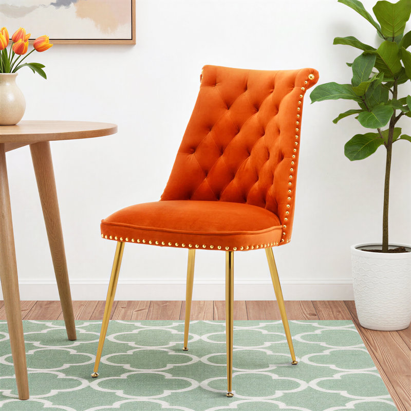 Magallanes 2-Piece Tufted Velvet Dining Chairs, Orange