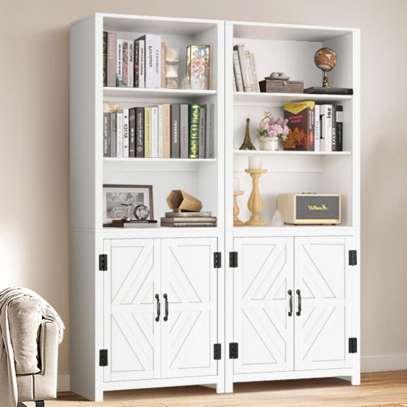 Bibliothèque l 27,4 "avec 3 tablettes ouvertes et une armoire de rangement, Blanc