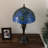 Hallmar Tiffany Table Lamp Blue Stained Glass Green Leaves Included LED Bulbs 22" H*12"W