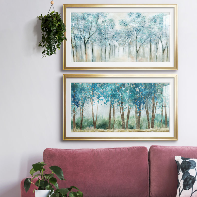 Printemps bleu - ensemble de 2 cadres photo, Doré, H 14,5 po x l 53 po x P 1,5 po