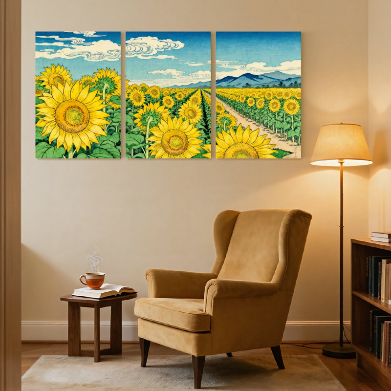 Ensemble de 3 impressions sur toile, "Tournesols sous un ciel bleu", H 30 po x l 60 po