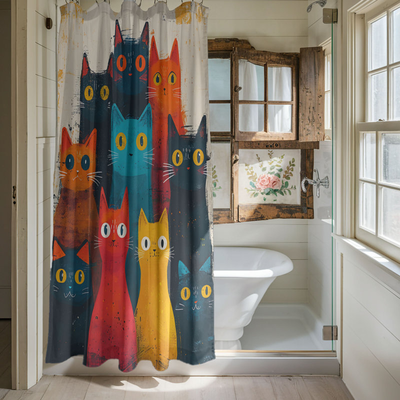 Toile chat - Rideau de douche standard 1 pièce, H 74 po x l 71 po