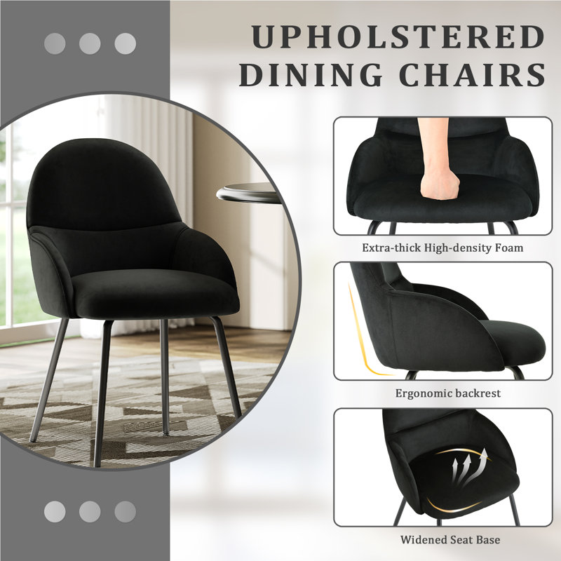 Antin Modern Upholstered Dining Chair with Armrest, Black Velvet