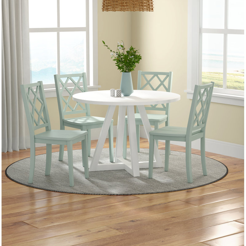 Edmondson 5-Piece Dining Set With 4 Navy Chairs, Green