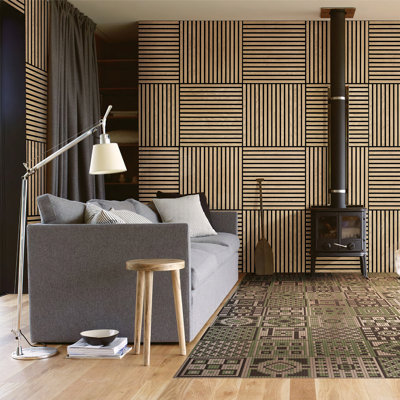 Panneau mural acoustique en placage de bois véritable - Grille en polyester à lattes insonorisantes pour intérieurs modernes, studios et salles de musique - Facile à installer, traitement mural décoratif