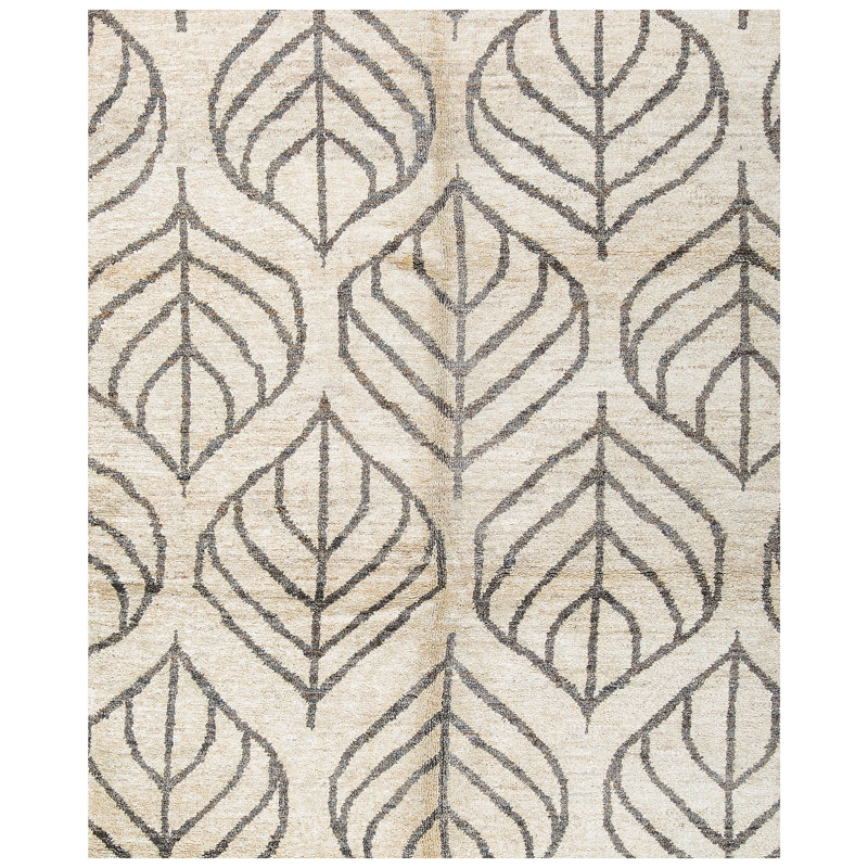 Tapis ivoire et noir noué à la main de haute qualité