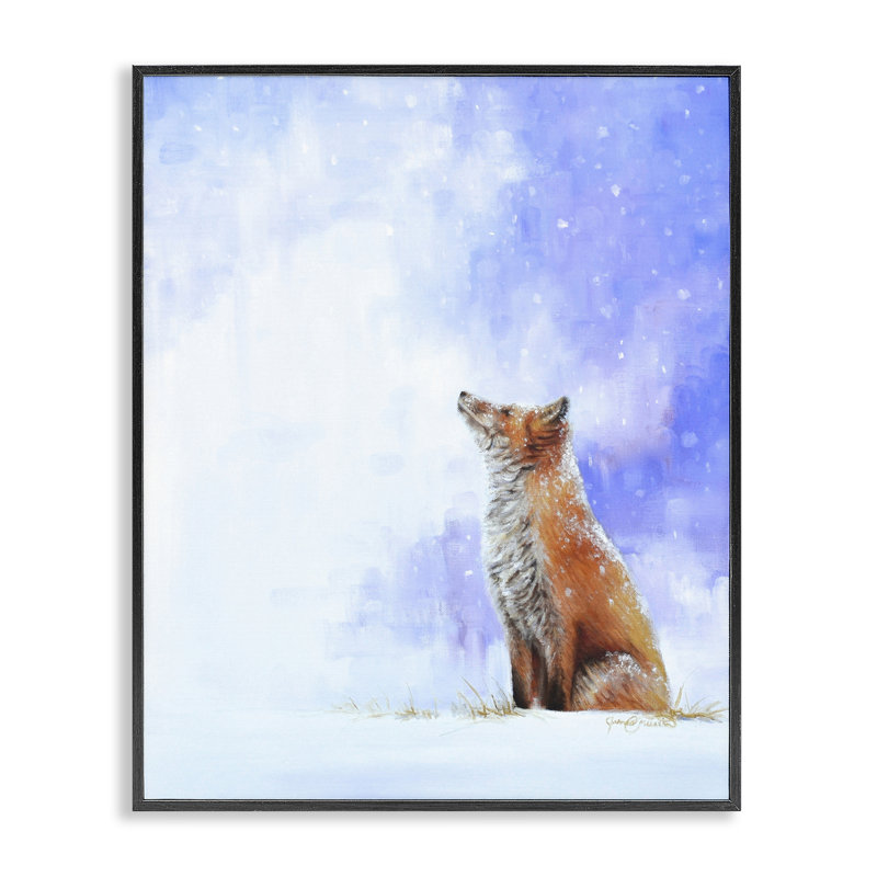 «Fox & Gentle Snowfall», estampe numérique, conception de James Corwin, H 14 po x l 11 po, Giclée encadrée noir minuit