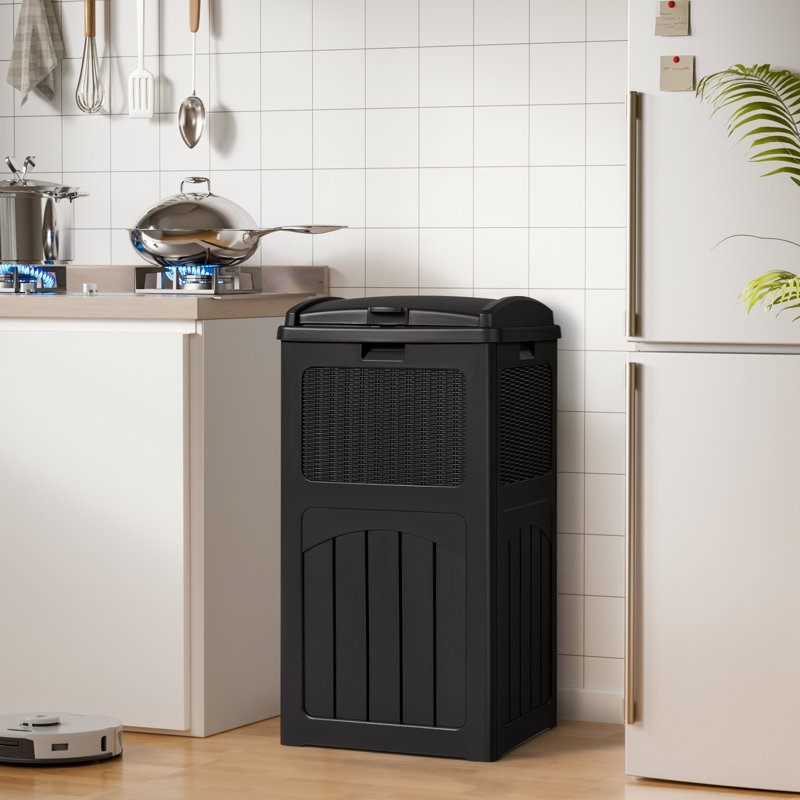 Devoko 33 Gallon Manual Lift Trash Hideaway Container, Black