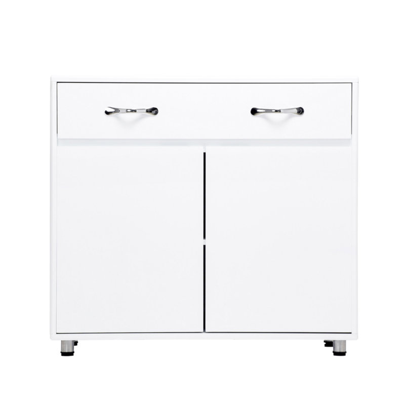 Table d'appoint polyvalente à deux portes avec grand tiroir et tablettes pour un rangement polyvalent et une organisation à domicile