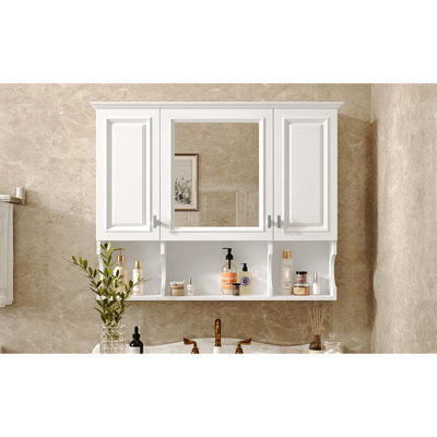 Wall Mounted Bathroom Medicine Cabinet 35'' X 28'', Adjustable Shelves, Waterproof Finish, Hidden And Open Storage, Modern Home Use 28'' With Mirror, Design, High - Quality Drawer Slides, For Bedroom