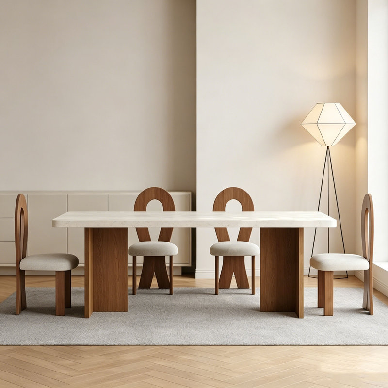 Table en pierre frittée de style crème, 29.5" H x 70.9" W x 31.5" D, 5