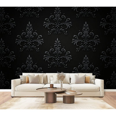 Peel and Stick Wallpaper Luxury seamless charcoal gothic Victorian Baroque Wall Murals 69"H x 96"W Removable PVC Wall Paper Self-Adhesive Wall Decor for Bedroom Living Room Home Office