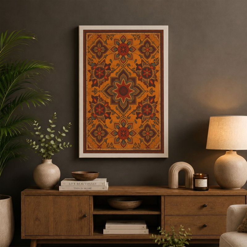 Ornate Eastern Tapestry Eclectic - Wrapped Canvas, Ochre Border, 30x20 - 76.2 x 50.8 cm