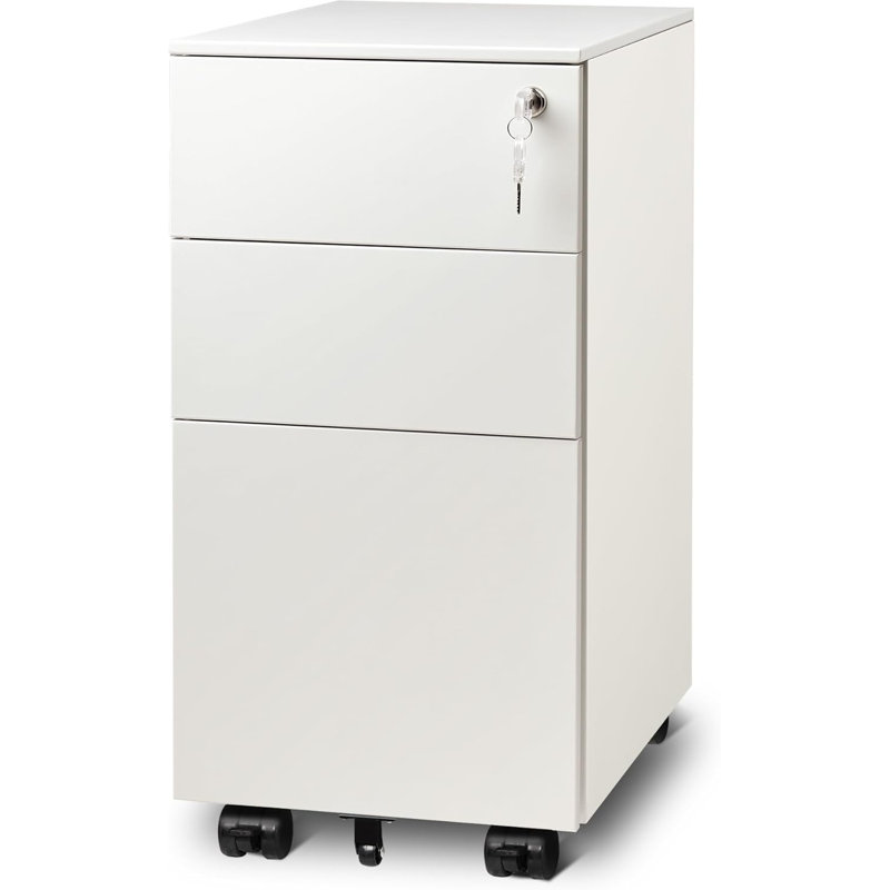 11.8 Inch Small File Cabinet With 3 Drawers, Rolling Filing Cabinet, White