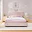 Lit pleine grandeur pour enfant avec tête de lit à oreilles, lumière DEL et 4 tiroirs de rangement, tissu bouclé, rose-630175965-630175962