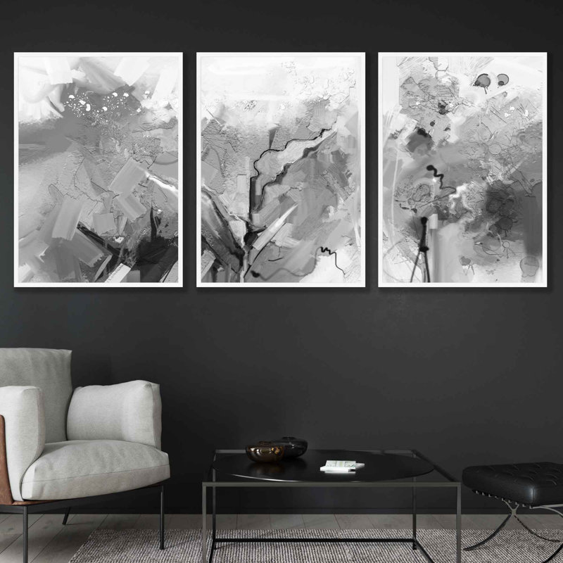 Lunar Reflections - 3 Piece Single Picture Frame Painting Set, White Framed, 53cm H x 43cm W 