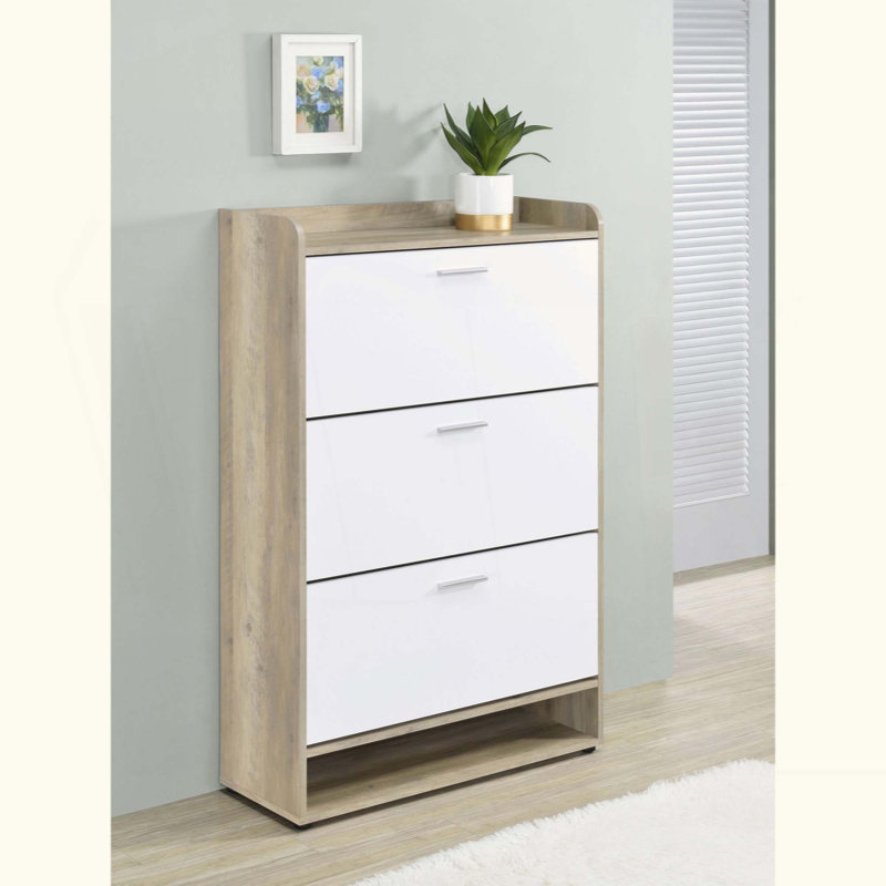 3-Tier Engineered Wood Shoe Cabinet With Spacious Storage And Stylish Design For Modern Entryways, White