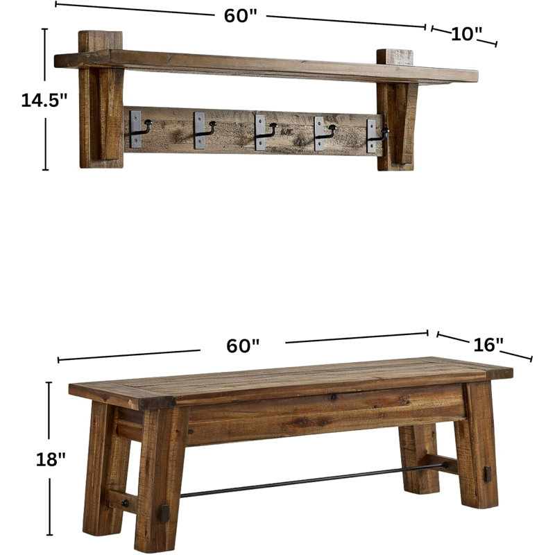 Durango 60" Hook Shelf and Bench Set