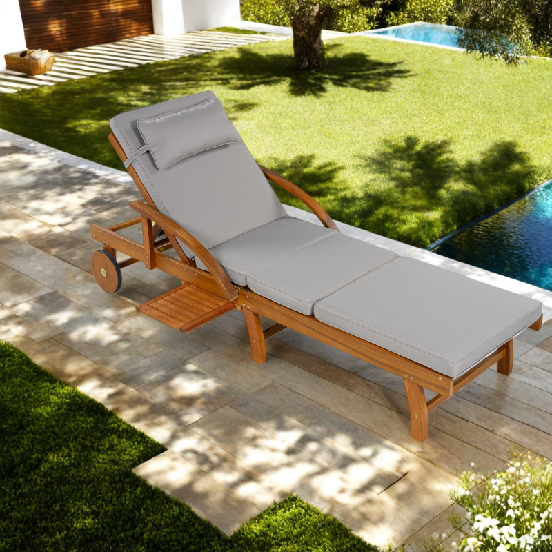 Méridiennes de patio réglables, chaise de piscine moderne en bois d'acacia