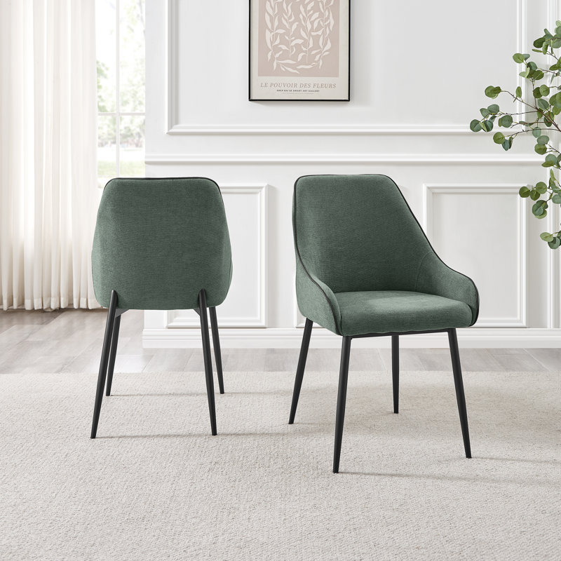 Ophelia Luxury Fabric Upholstered Dining Chair with Metal Legs, Green