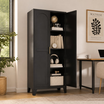 Armoire de rangement de 155 cm avec pieds, armoire de garde-manger autoportante en métal avec portes et étagères réglables pour placard/chambre/salle à manger/salon/salle de bain/bureau/garage