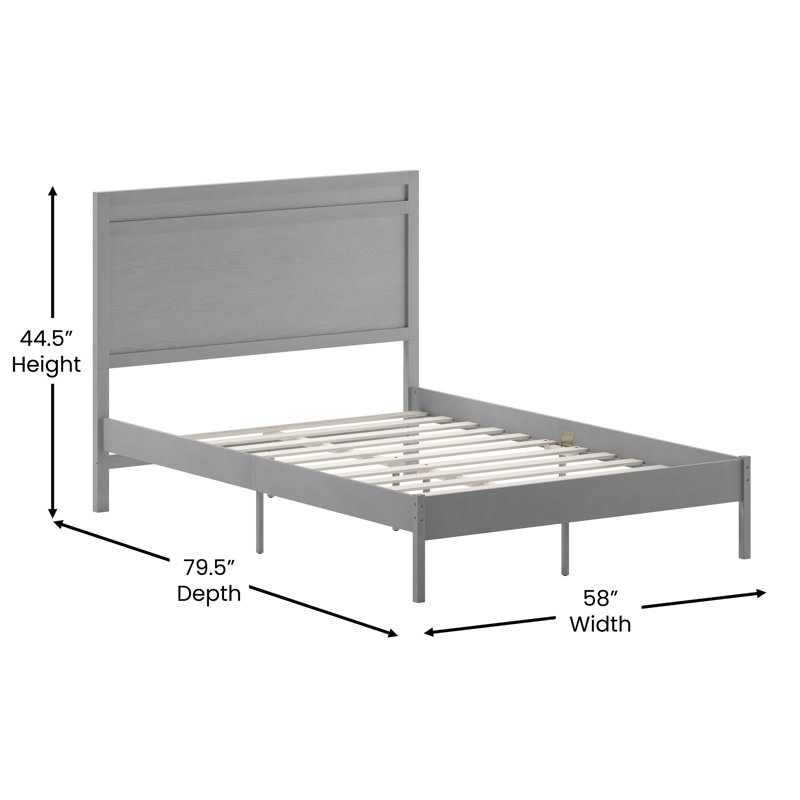 Eymen Modern Solid Wood Platform Bed with Headboard and Wooden Slats, Gray, Full