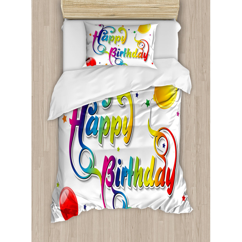 Happy Birthday Multicolor Twin Duvet Cover Set